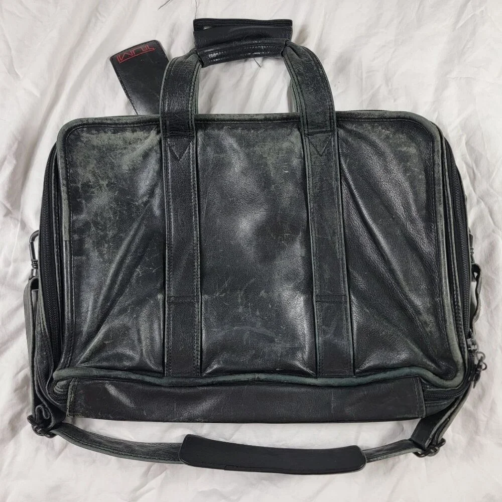 Tumi Alpha Black Leather Expandable Organizer Briefcase Bag - Picture 2 of 9